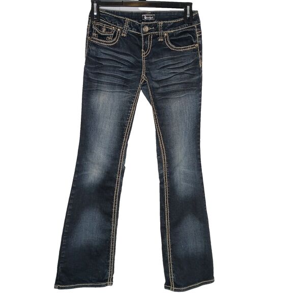 Soundgirl Denim - Soundgirl Women's Size 5 Dark Denim Wash Rhinestone Button Pockets Wide Leg